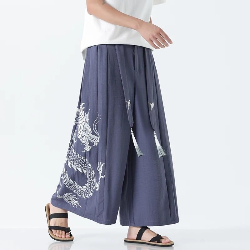 Men Vintage Elastic Waist Loose Joggers Casual Wide Leg Trousers Men Streetwear Retro Pants4