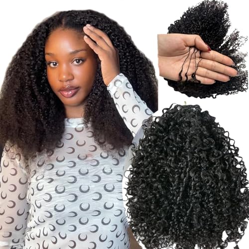 Kinky Curly Crochet Human Hair Extensions Pre-Separated Crochet Hair Multi-Textured Kinky Curly Reusable Micro Twists 18inch 240g Natural Black