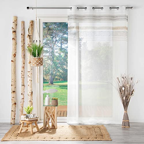Douceur d'Intérieur, Zola Linen Look Top Ray Striped Eyelet Curtains 140 x 240 cm, Ohne, W 55.1" x L 94.5" (1 Panels) - Image 2