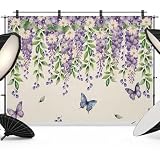 Purple Flowers Backdrop 10x8ft Country Botanical Floral Vines Butterfly Photography Backdrop Photoshoot Background Tapestry Banner for Birthday Baby Shower Decoration Party Video Photo Studio Props