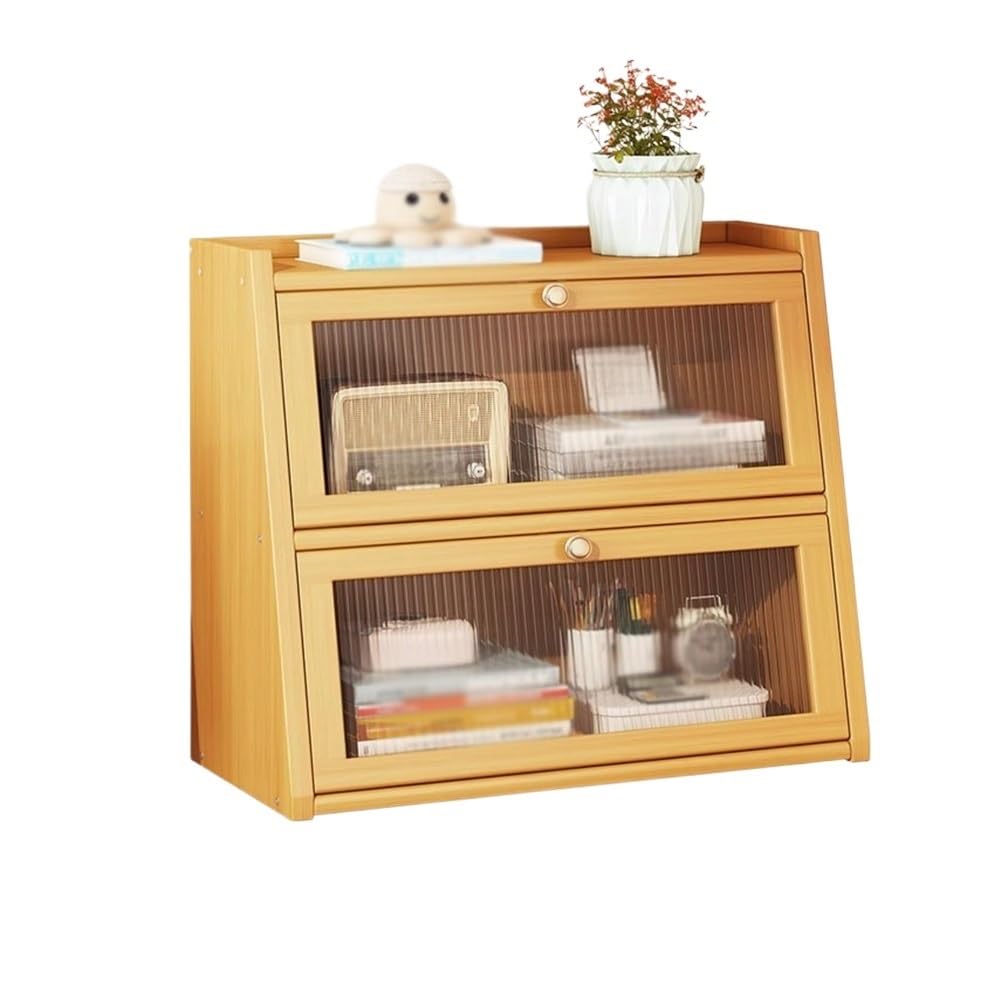 AYCDL Bookcase Trapezoidal Desktop Bamboo Bookshelf with Plastic Cabinet Door, Display Shelf with Density Board, Home Study or Office Storage Shelving Rack Display Sh,size_name-L50xW28xH50 cm