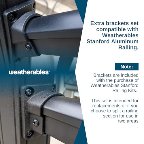 Image of Weatherables Stanford Railing Brackets - Aluminum Outdoor Stair Railing Brackets, Made with Durable & Low-Maintenance Black Textured Powder-Coat Finish