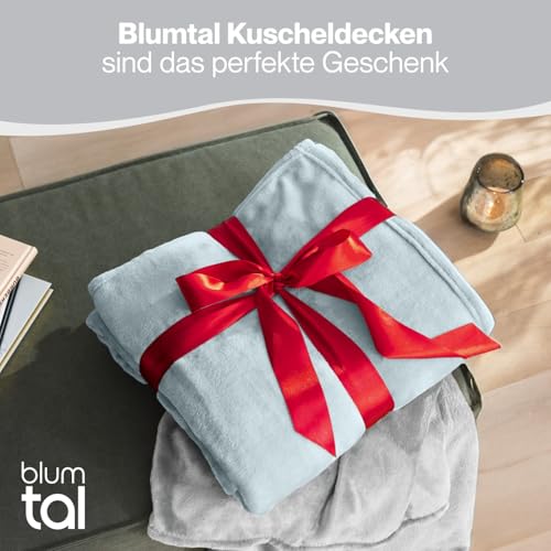 Blumtal Kuscheldecke flauschig - Oeko-TEX zertifizierte Fleecedecke 150x200 cm - Wohndecke 150x200 cm - Decke Couch als Wohn- & Kuscheldecke - Flauschdecke - Wohndecke Kuscheldecke Hellbau