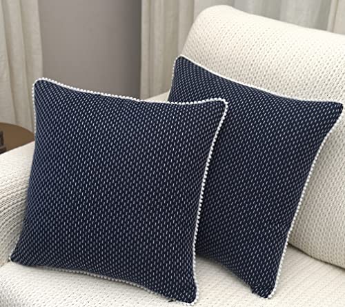 Image of mosey Cushion Covers 20 inch x 20 inch | Set of 2 | 100% Cotton Theme Cushion Covers Cushion Covers 20x20 Navy Blue