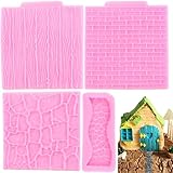 RFGHAC Silikonformen Mit Ziegelsteinmauer-Textur-Design, Steinstruktur, Steinweg, Fondantform, Holzmaserung, Baumrinde, Silikon-Abdruckmatte Zum Dekorieren Von Kuchen, Süßigkeite Blütenpaste, 4er-Set