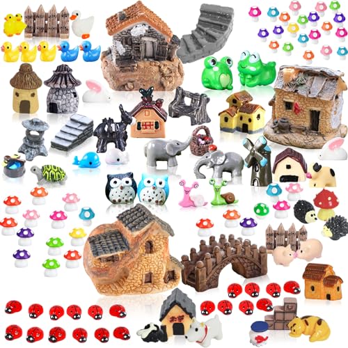 113 PCS Fairy Garden Accessories,Miniature Fairy Garden Accessories Outdoor,Fairy Garden Kit,Fairy Garden Animals, Miniature Figurines,Micro Landscape Ornaments Kit,Garden DIY Kit