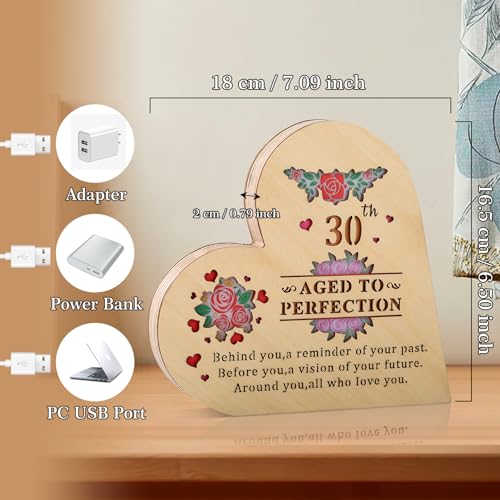 30th Birthday Gifts for Women Men, Engraved Wooden Night Light, 30 Birthday Gift for Women Friends Sister Daughter Wife, 30 Year Old Birthday Gift for Her Him, Happy 30th Birthday Keepsake Decor - Image 5
