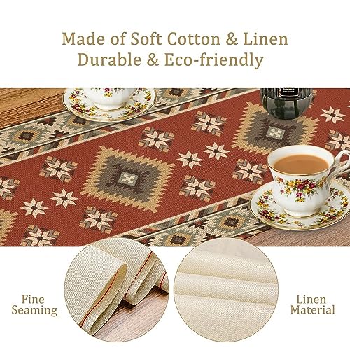 Image of Aztec Table Runner Vintage Tribal Boho Western Southwestern Native American Runner for Kitchen Table Dining Room Coffe 13x60 inch