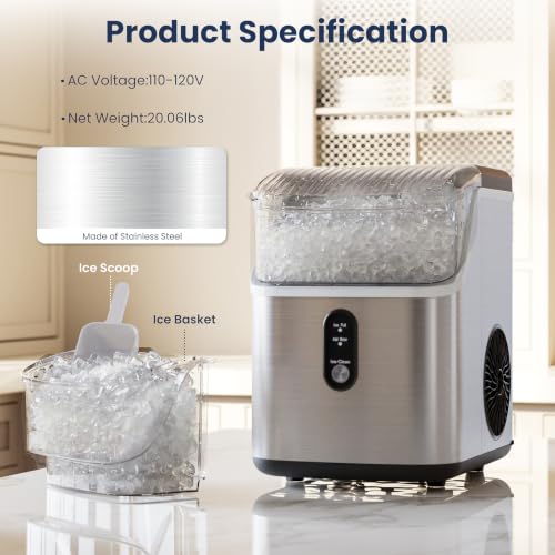 Image of Antarctic Star Nugget Ice Makers Countertop with Handle, 35lbs /Day, Portable Sonic Ice Machine with Auto-Cleaning, Basket and Scoop for Home /Kitchen /Office /Camping(Stainless Steel Silver)