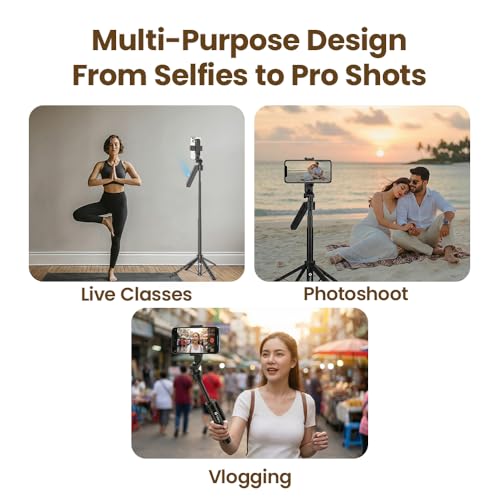 Image of Toreto One Axis Gimbal Stabilizer Tripod with AI Face Tracking & 360 Rotation | 1.8m Height Adjustable, Gesture Control & BT Remote | Compatible with iPhone & Android for Vlogging & Photoshoots