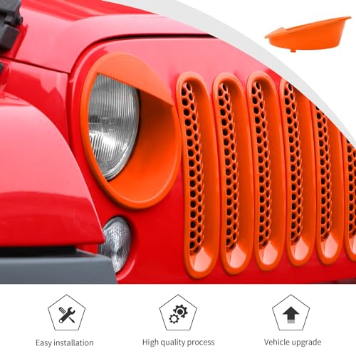 Image of JWWY Front Grille Insert Radiator Grille Grillwork Surround Assembly Inserts Headlight Headlamp Cover Trim Set Fit for 2007-2017 Jeep Wrangler JK JKU Exterior Accessories 9pcs Orange