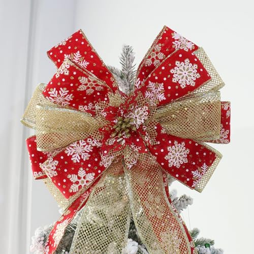 YINGQIWISH Christmas Tree Topper, Bow Large Christmas Bow Tree Topper, for Xmas Ornament Holiday Home Wedding Thanksgiving Indoor/Outdoor Decoration (Red Gold) by YINGQIWISH - Image 4