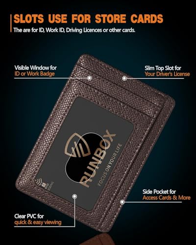 Image of RUNBOX Slim Minimalist Front Pocket RFID Blocking Leather Wallets for Men and Women Card Holder Wallets Gifts for men