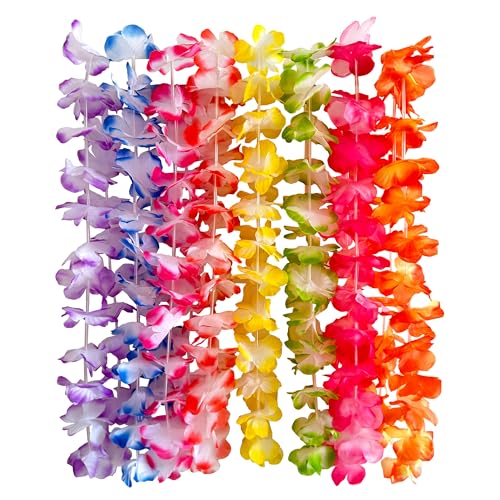 Qiantaiying LEIS20241901 24 Pieces Hawaiian Leis Necklace Tropical Luau Hawaii Silk Flower Lei Party Favors thumb #3