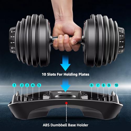 Image of PowerMax Fitness PDA-24 Pro-Adjustable Dumbbell Set 2.5KG-24KG Quick Select Weight | Heavy-duty 15-in-1 Dial Change Hand Weight for Home Gym Workout | Strength training equipment for 52lbs (Set of 2)