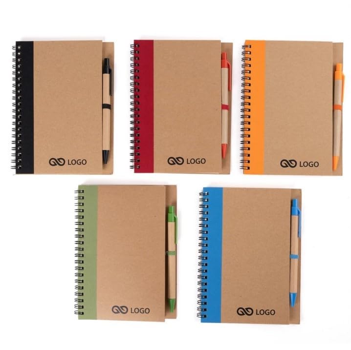 WPRO Notizblock mit Stift 100 St. personalisiert in 5 Farben A6 50 Blatt | nachhaltiges Set mit Logo, einfarbiger Tampondruck 55 x 15 mm für Messen und Büro