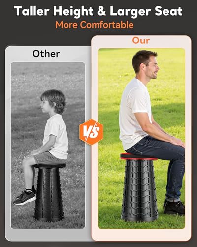 Image of imodomio Height Adjustable Camping Stool - Wide Seat Portable Folding Chair - Compact Portable Chair for Adults, Collapsible Stool Seat for Fishing, Camping, Hunting, Patio & Outdoor (RED)
