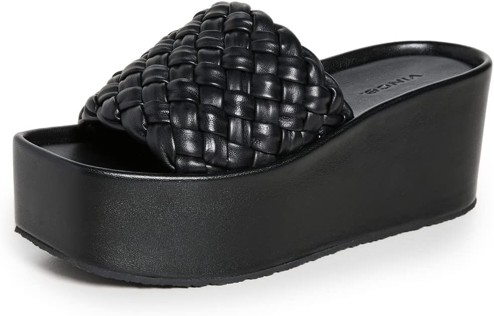 Vince Women's Mari Wedge Sandals, Black, 9.5 Medium US