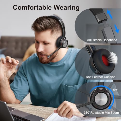 Image of Bluetooth Headset with Microphone & Mute Button, 30 Hrs Working Time, Mono Noise Cancelling for PC Laptop Teams Zooms Work Business Meeting