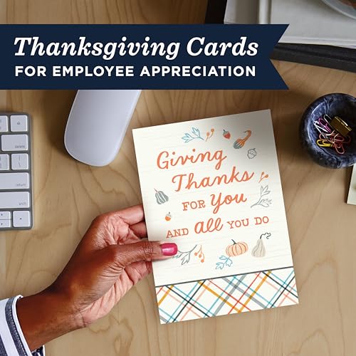 Hallmark Thanksgiving Cards for Employees – 25 Pack Assorted Designs with Envelopes & Gold Seals – Appreciation Greeting Cards for Staff & Volunteers – 5 Unique Messages