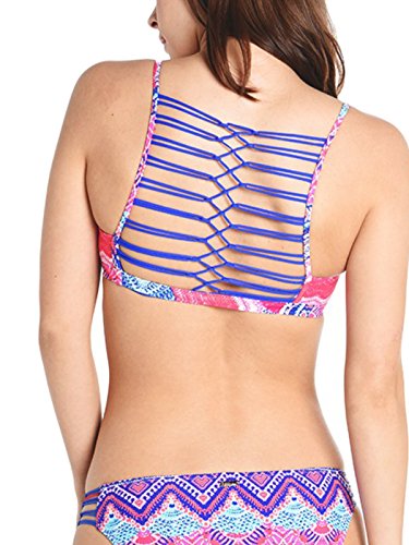 Raisins Twist Front Macrame Bra Bikini Top Pink (Small)