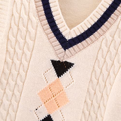 Kids Girls V-Neck Plaid Knitted Sweater Vest Sleeveless Pullover Casual Tops School Uniform Waistcoat3