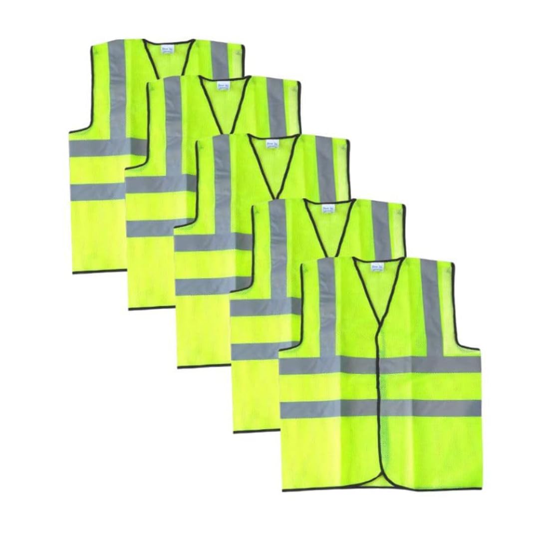 Robustt Polyster Fabric V Neck Green Reflective Safety Jacket (Pack of 5) DUAL STRIP Safety Coat with Velcro Clousure and Pockets for Traffic, Sports, Construction Site (B09ZLQQS7Q) Amazon Price History, Amazon Price Tracker