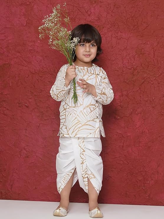 Image of AJ DEZINES Kids Ethnic Wear Pure Cotton Dhoti Kurta Set For Boys