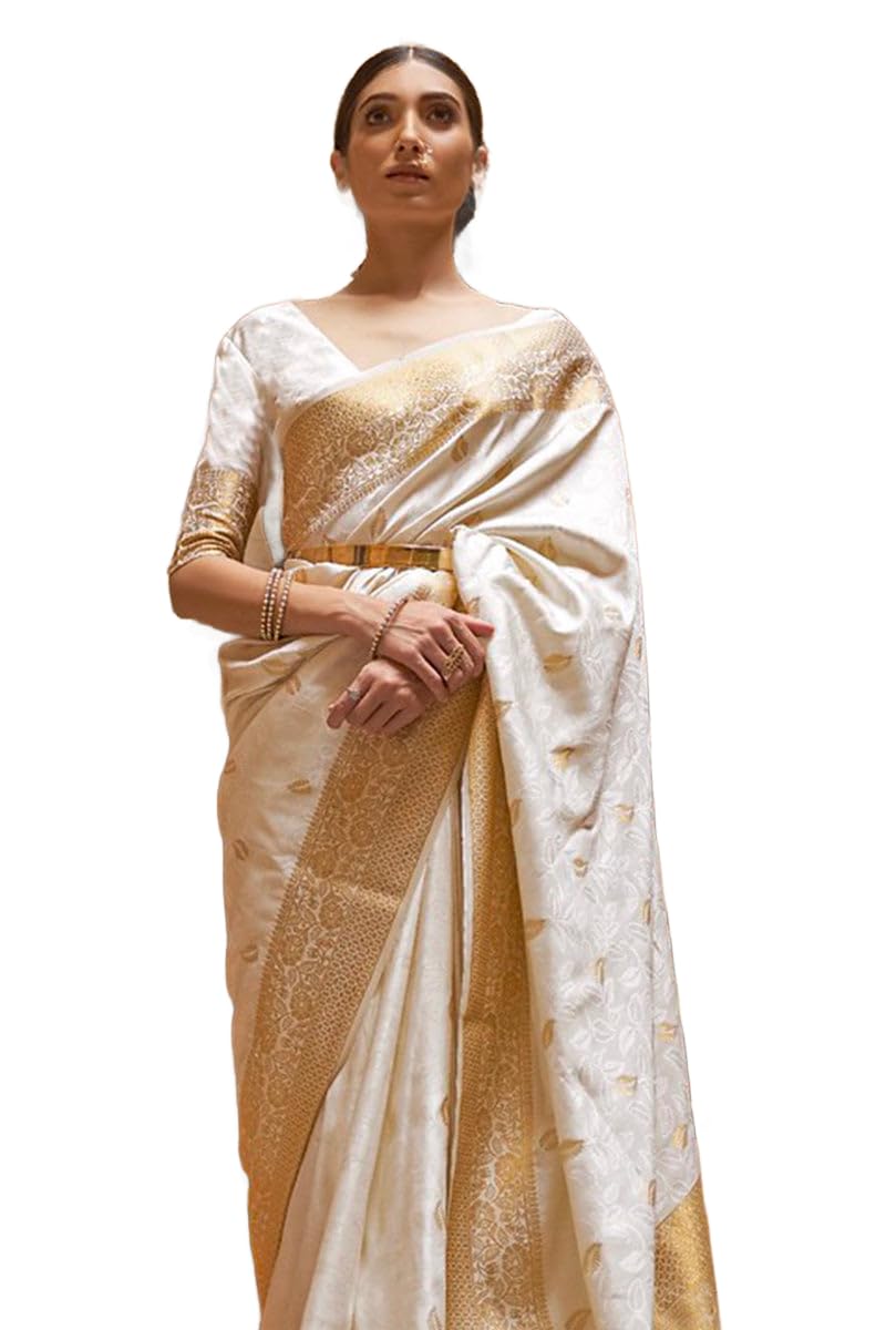 SWORNOF Womens Kanjivaram Banarasi Silk Saree Patola saree with Unstitched blouse piece