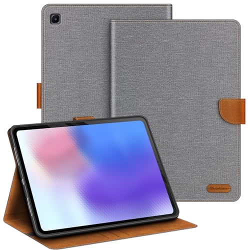 Shantime Leather Case Compatible with Samsung Galaxy Tab S6 Lite 10.4 2020 LTE SM-P615 Protective Cover with Inner TPU Silicone Shell, Built-in Stand and Rugged Drop-Proof(Gray)