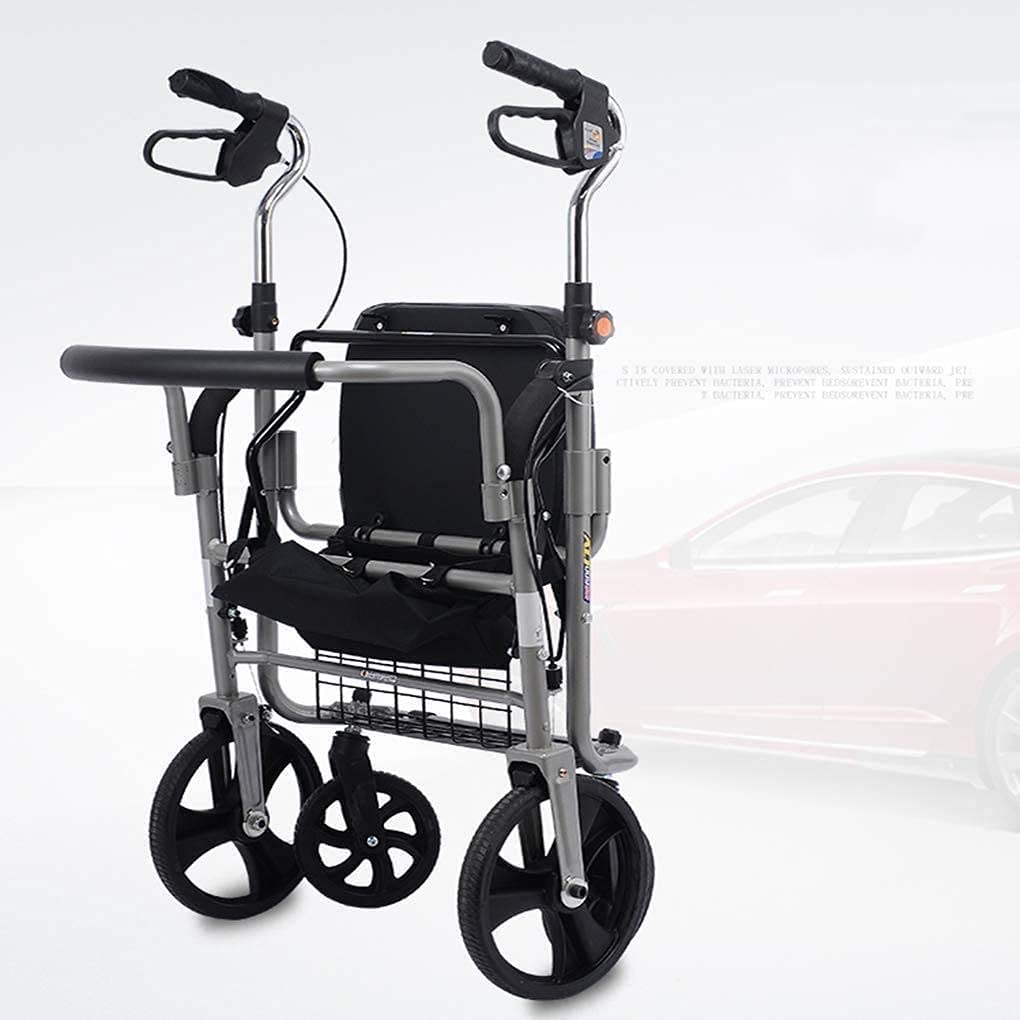 Składany rollator, składany chodzik z siedziskiem i kółkami, pomoce do poruszania się z podwójnym systemem hamulcowym, pomoc w poruszaniu się, lekki stop aluminium