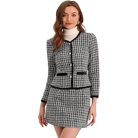 Allegra K Women's Plaid Tweed Suit Set Cover