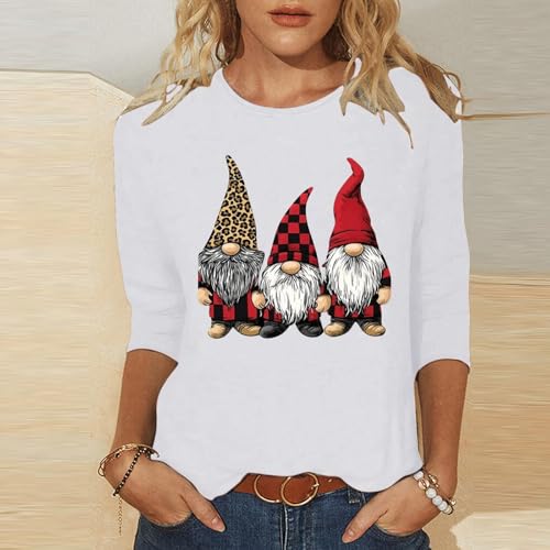 Merry Christmas Shirts for Women 3/4 Sleeve Funny Print Tops 2025 Holiday Party Tee Casual Cotton T-Shirts Xmas Gifts2