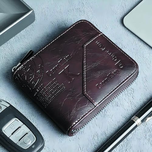 Image of Mens wallet Leather wallet men Wallet Zipper RFID Bifold Wallet for Men ID card Window Credit Card Coin Photo Multifunction Card Slots Gift for Him,Dark Brown