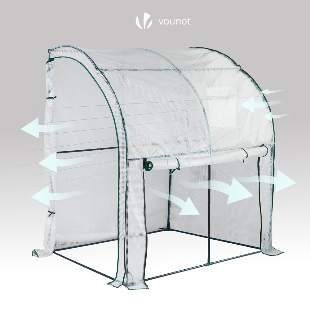 VOUNOT® Serre de Jardin en Toutes Saisons d'hivernage Murale Adossée pour Légumes Plantes Fleurs Adossée avec Bâche PE 135g/m2 a Tomate pour Balcon Terrase Jardin 200x100x180cm Blanc