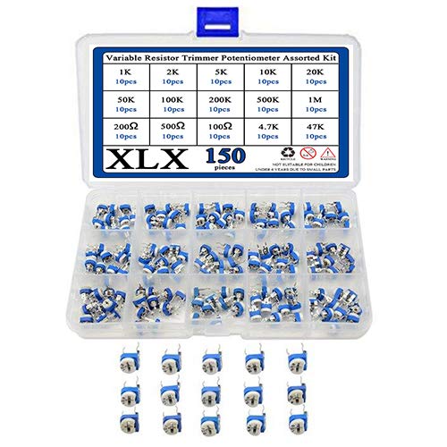 XLX 150PCS Variable Resistor Trimmer Potentiometer Assorted Kit 1/10 Watt 100 to 1M Ohm 15 Values (10pcs for Each Value) with Storage Box