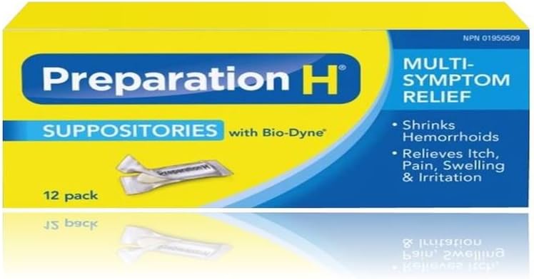 Preparation H Multi-Symptom Hemorrhoid Pain Relief Suppositories with Bio-Dyne (12 Count)