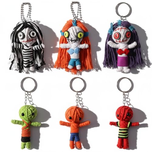 Poen 6 Pcs Funny Voodoo Doll Keychains Mini Small Voodoo Creepy Horror Dolls Bulk Keychains Cute Stress Relief Gag Gifts for Friends Coworkers & Office Desk Decor Squeeze for Fun & Relaxation