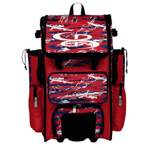 Boombah Superpack Hybrid Rolling Bat Bag - Wheeled & Backpack Version - Razor Red/Navy/White