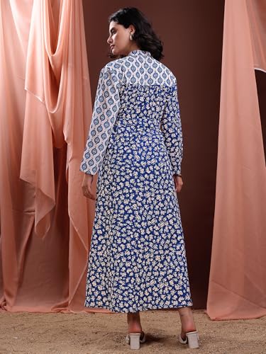 Image of PURVAJA Women's Mandarin Collar Cotton Blend Dress