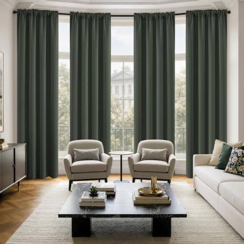 Image of MIULEE Dark Mallard Blackout Curtains 84 Inch Length for Bedroom 4 Panels