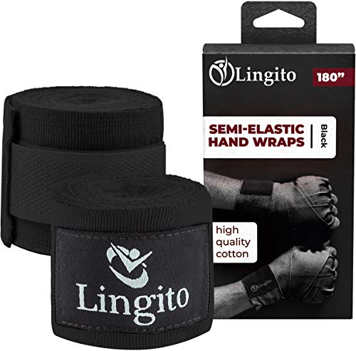 Lingito Elastic Professional 180-inch Hand Wraps for Boxing, Kickboxing & MMA | Elastic Wrist Support for Muay Thai Training | Gym Essentials for Men & Women | 1 Pair