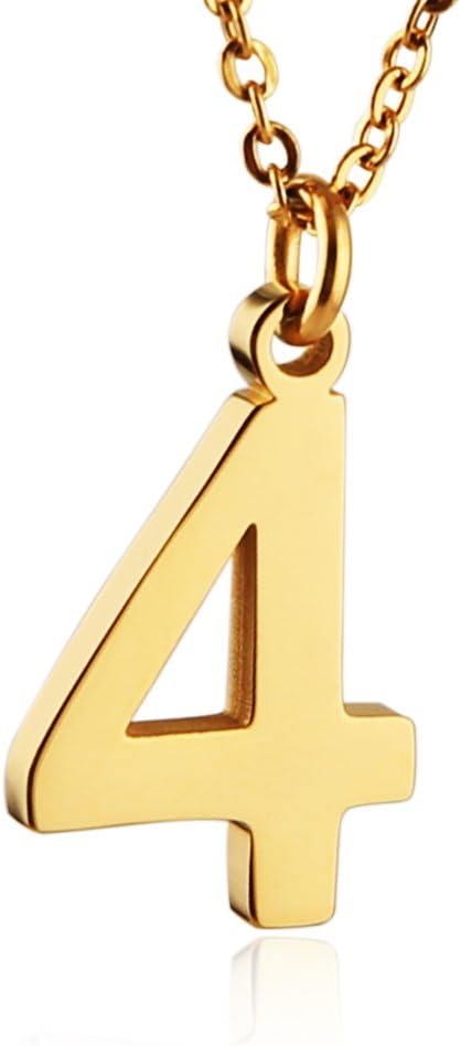 HZMAN Womens Stainless Steel Number 0-9 Charms Pendant Necklace 2 Colors Gold Silve