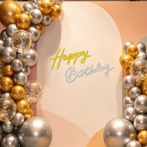 Image of TONIFUL Happy Birthday Sign for Backdrop - Glitter Gold Silver Felt Banner - Includes Dot Glue - Perfect for Birthday Party Backdrop,Wall Decr,Balloon Arch,Photo Background