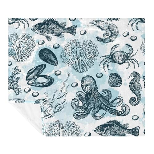Couverture microfibre légère et thermorégulatrice motif océan - 2