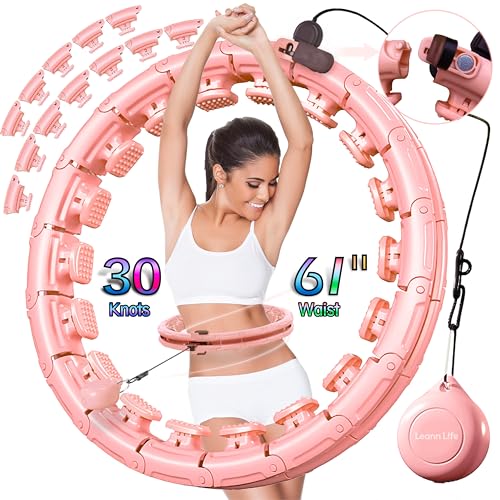 Leann L!fe U1-30 Knots Waist 61”, Upgraded Magnetic Lock Weighted Hula Hoop for Adults Weight Loss, Infinity Hoop Plus Size, Children Adult Home Outdoors, Fitness Exercise,Abdominal Toner,Light Peach