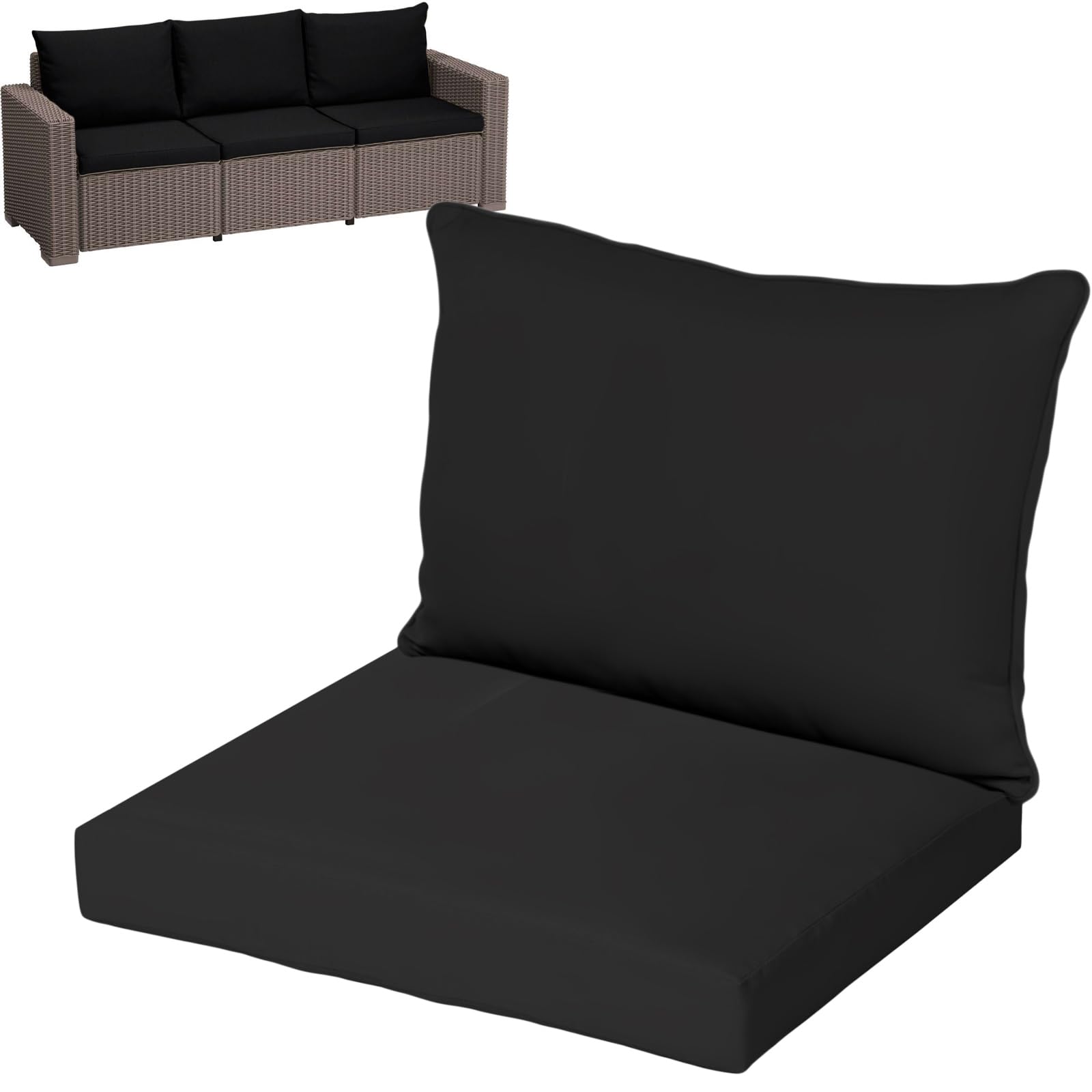 KISAA Living Replacement Rattan Cushion Seat Pads, (6-Pieces) 3-Seater Sofa Set (3 Seat Pads, 3 Back Cushions), Water Resistant Outdoor Patio Garden Furniture Seating (Black, For 3-Seater) — image 1