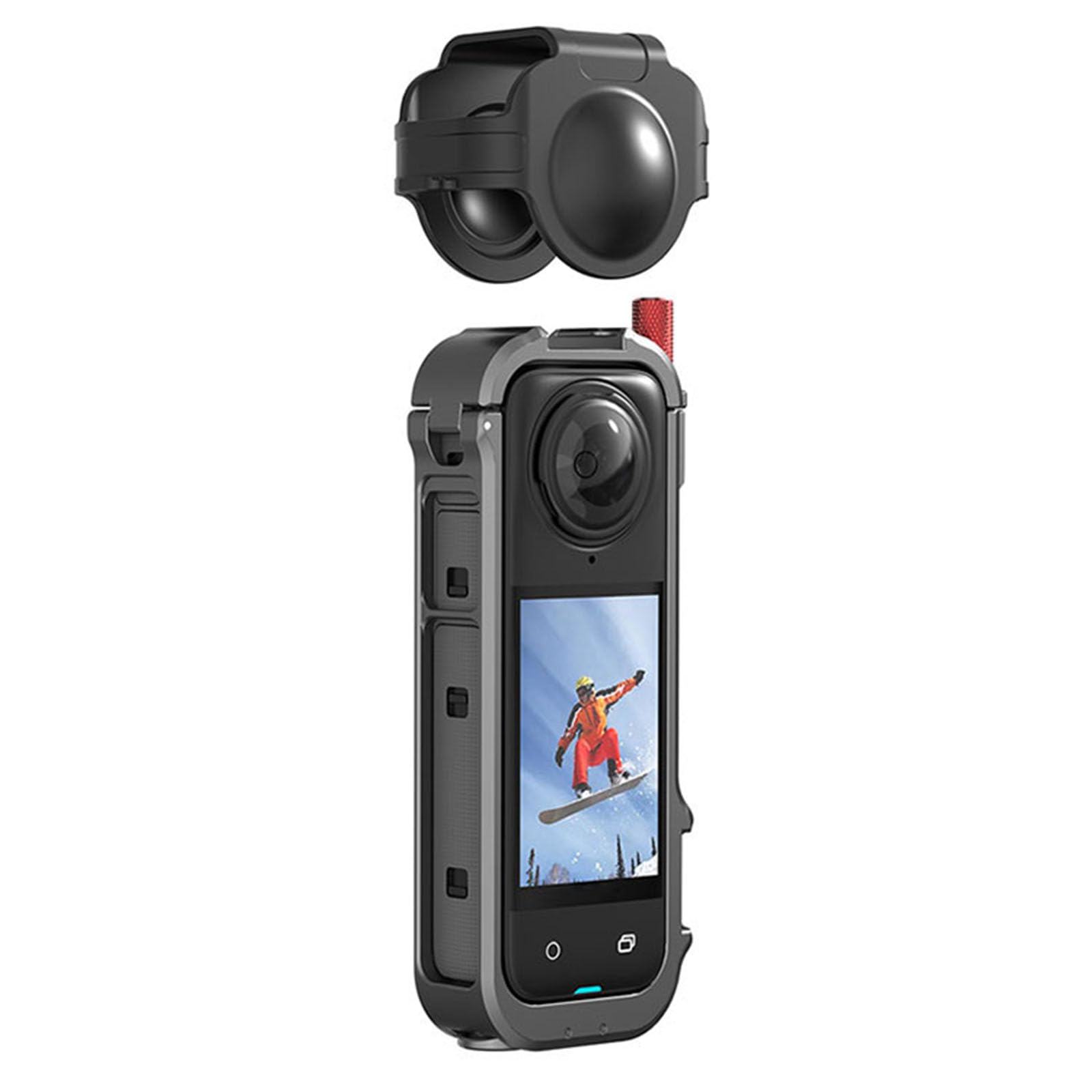 Armazón de aleación de aluminio + cubierta de protección de lente de silicona para Insta360 X4 Cold Shoe Metal Bisel Mount funda protectora para cámara de acción panorámica