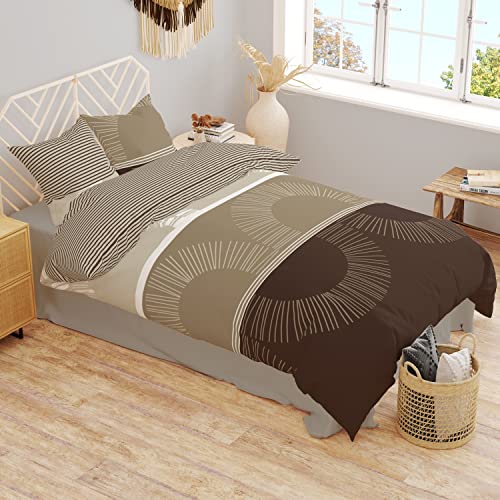 DILIOS Premium Bettwäsche 200x200, 100% Atmungsaktive Angenehme Baumwolle mit Reißverschluss, Renforcé Braun Hell Braun Beige, 3teilig Bettbezug 200 x 200 cm + 2 Kissenbezug 80 x 80 - Image 3