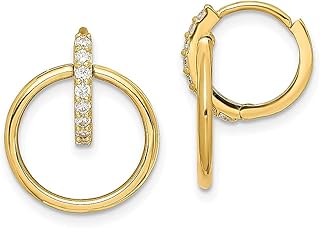 Brincos de argola articulados de ouro amarelo 14 k zircônia cúbica CZ círculo pendente lustre de argola articulada conjunto de argolas de orelha joias finas para mulheres presentes para ela, Cristal Ouro amarelo Zircônia cúbica, Zircônia cúbica